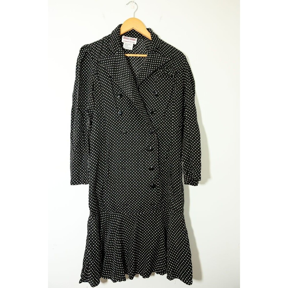 Maggy London Jeannene Booher Silk Polkdot Dress 4 Longsleeve tiered button down